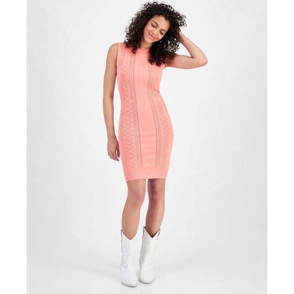 GUESS Women's Adaline Sleeveless Fitted Sweater Dress, Peach Coral, XS - Picture 1 of 1